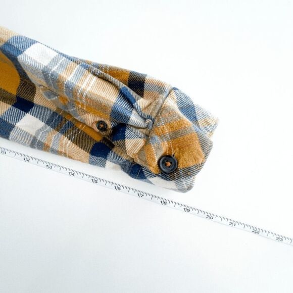 Billabong Men's Yellow Plaid Flannel Two Pockets Buttons Up Long Shirt Shacket L - Picture 4 of 7